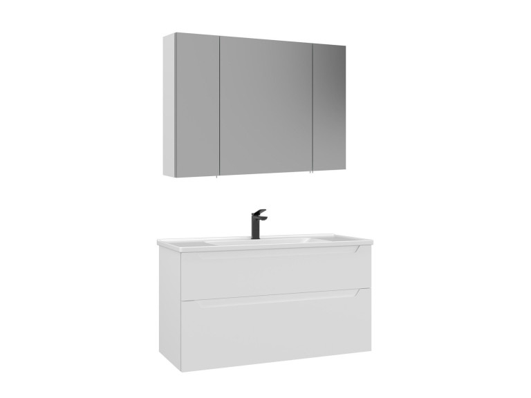Conjunto de mueble con lavabo y espejo (2 piezas) «Messina 100 v2» - 100 x 45 x 55 cm - Blanco mate