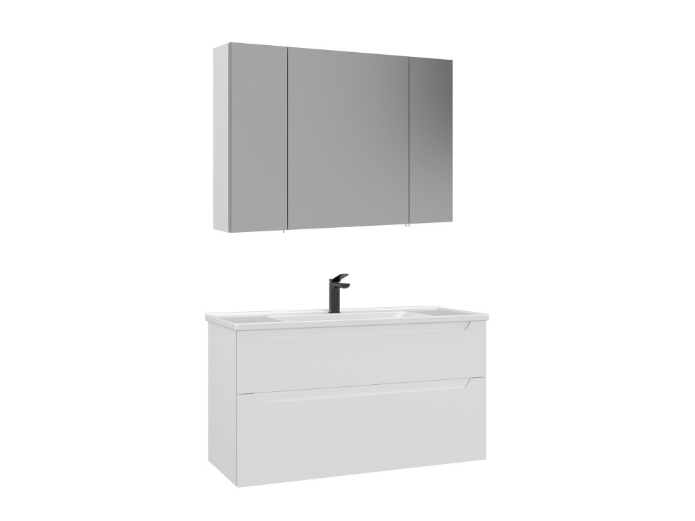 Conjunto de mueble con lavabo y espejo (2 piezas) «Messina 100 v2» - 100 x 45 x 55 cm - Blanco mate