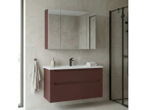 Conjunto de mueble de lavabo con espejo (2 piezas) «Messina 100 v2» - 100 x 45 x 55 cm - Rojo mate 2