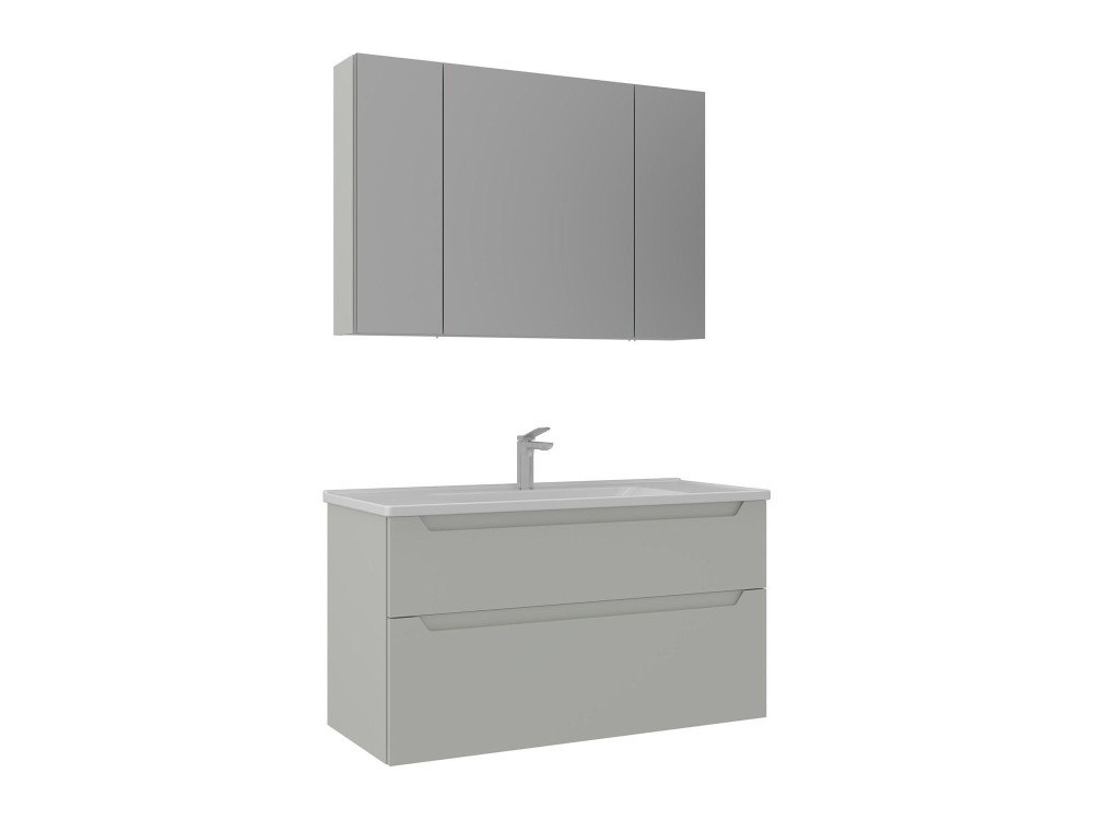 Conjunto de mueble de lavabo con espejo (2 piezas) «Messina 100 v2» - 100 x 45 x 55 cm - Cachemira mate