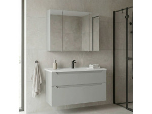 Conjunto de mueble de lavabo con espejo (2 piezas) «Messina 100 v2» - 100 x 45 x 55 cm - Cachemira mate 2