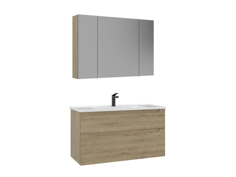 Conjunto de mueble con lavabo y espejo (2 piezas) «Messina 100 v2» - 100 x 45 x 55 cm - Roble