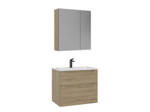 Conjunto de mueble de lavabo con espejo (2 piezas) «Messina 65 v2» - 65 x 45 x 55 cm - Roble