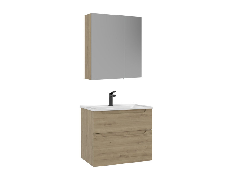 Conjunto de mueble de lavabo con espejo (2 piezas) «Messina 65 v2» - 65 x 45 x 55 cm - Roble