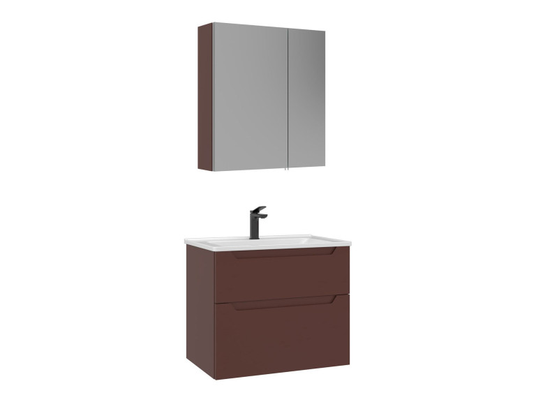 Conjunto de mueble con lavabo y espejo (2 piezas) «Messina 65 v2» - 65 x 45 x 55 cm - Rojo mate