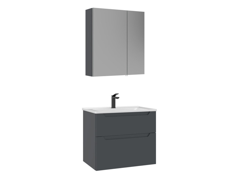 Conjunto de mueble con lavabo y espejo (2 piezas) «Messina 65 v2» - 65 x 45 x 55 cm - Antracita mate
