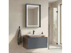 Conjunto de mueble con lavabo y espejo (2 piezas) «Craft 80» - 60 x 50 x 40 cm - Nogal / Antracita / Blanco 2