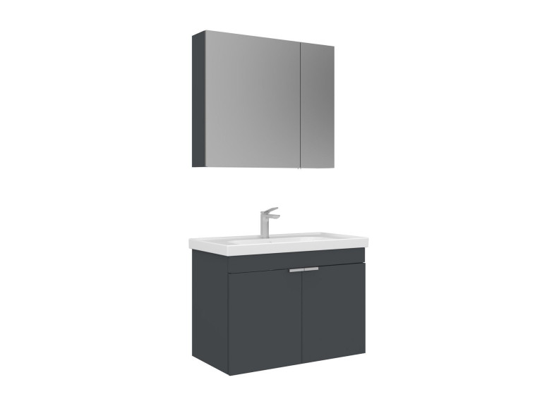 Conjunto de mueble con lavabo y espejo (2 piezas) «Desna 80» - 80 x 45 x 58 cm - Antracita mate