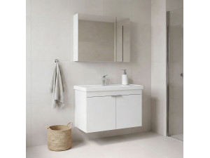 Conjunto de mueble con lavabo y espejo (2 piezas) «Desna 80» - 80 x 45 x 58 cm - Blanco mate 2