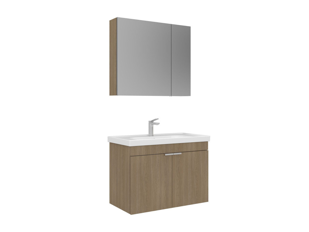 Conjunto de mueble con lavabo y espejo (2 piezas) «Desna 80» - 80 x 45 x 58 cm - Roble