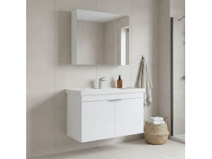 Conjunto de mueble con lavabo y espejo (2 piezas) «Desna 90» - 90 x 45 x 58 cm - Blanco mate 2