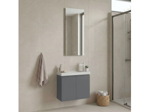 Conjunto de mueble con lavabo y espejo (2 piezas) «Ferla 60» - 60 x 22 x 50 cm - Gris mate 2