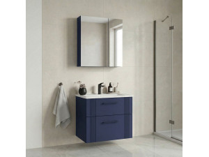 Conjunto de mueble con lavabo y espejo (2 piezas) «Bari 65 v2» - 65 x 45 x 55 cm - Azul marino mate 2