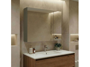 Mueble de baño con espejo «Bari 80» - 75 x 16 x 66 cm - Verde mate 2