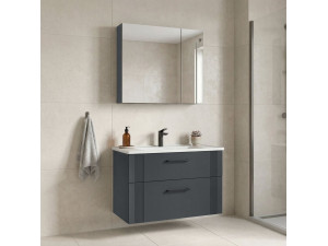 Conjunto de mueble con lavabo y espejo (2 piezas) «Bari 85 v2» - 85 x 45 x 55 cm - Antracita mate 2