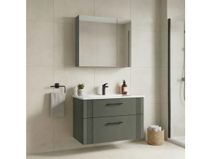 Conjunto de mueble con lavabo y espejo (2 piezas) «Bari 85 v2» - 85 x 45 x 55 cm - Verde mate 2
