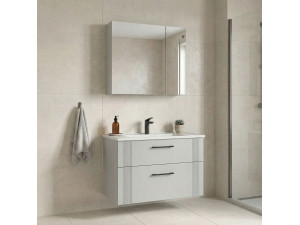 Conjunto de mueble con lavabo y espejo (2 piezas) «Bari 85 v2» - 85 x 45 x 55 cm - Blanco mate 2