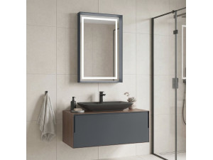 Conjunto de mueble con lavabo y espejo (2 piezas) «Craft 100» - 100 x 50 x 40 cm - Nogal / Antracita 2