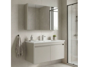 Conjunto de mueble con lavabo y espejo (2 piezas) «Arno 100» - 100 x 45 x 52 cm - Cashmere 2