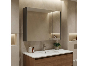 Mueble de baño con espejo «Arno 80» - 79 x 16 x 66 cm - Gris / Antracita 2