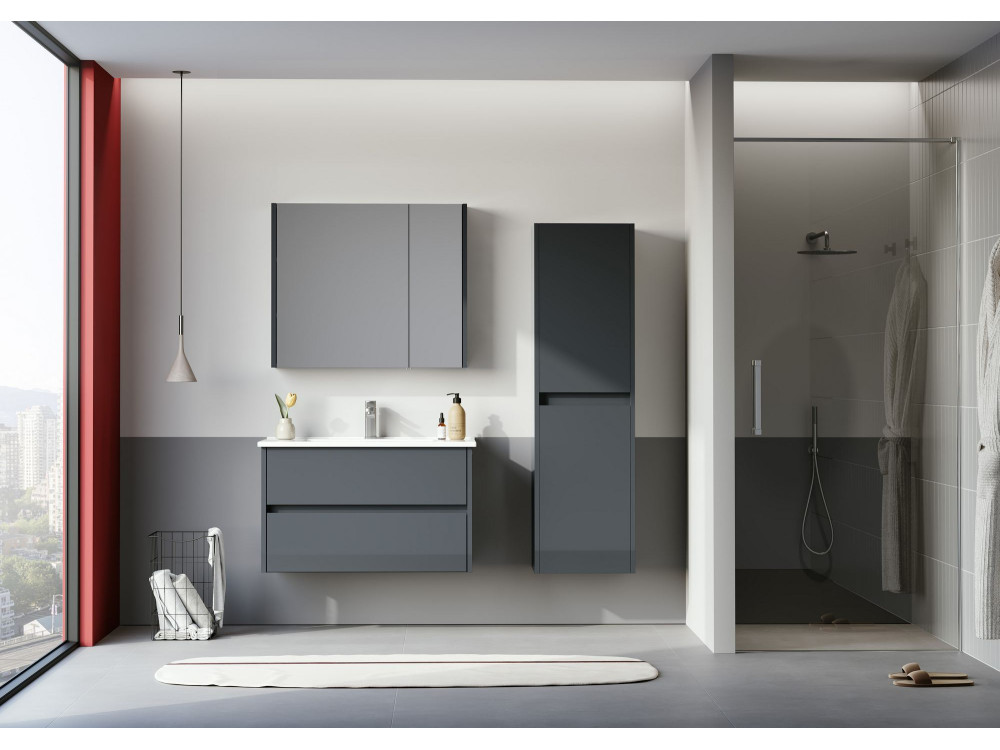Mueble de baño con espejo «Arno 80» - 79 x 16 x 66 cm - Gris / Antracita