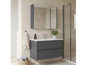 Conjunto de mueble con lavabo y espejo (2 piezas) «Arno 85» - 85 x 45 x 52 cm - Gris 2