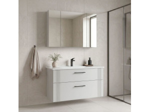 Conjunto de mueble con lavabo y espejo (2 piezas) «Bari 100 v2» - 100 x 45 x 55 cm - Blanco mate 2