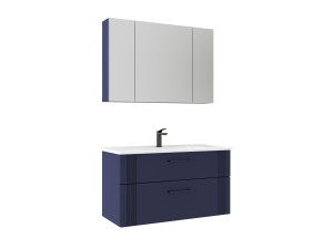 Conjunto de mueble con lavabo y espejo (2 piezas) «Bari 100 v2» - 100 x 45 x 55 cm - Azul marino mate