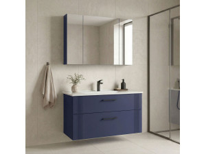 Conjunto de mueble con lavabo y espejo (2 piezas) «Bari 100 v2» - 100 x 45 x 55 cm - Azul marino mate 2