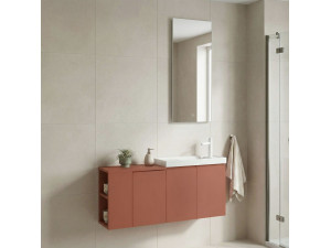 Conjunto de mueble con lavabo y espejo (2 piezas) «Ferla 110» - 110 x 22 x 45 cm - Canela mate 2