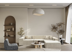 Sofá modular recto con otomana en tela texturizada "Lusso" - 4 plazas - Beige 2