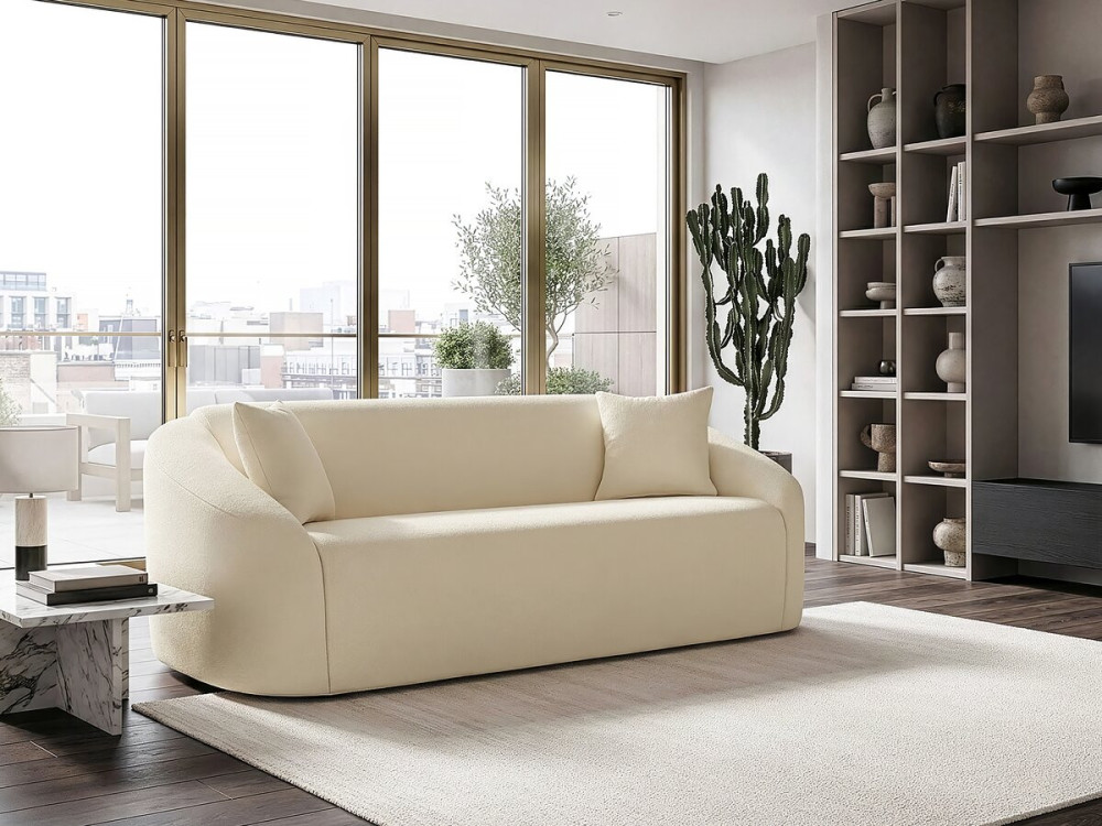 Sofá fijo recto de tela "Ondine" - 3 plazas - Beige