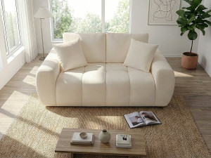 Sofá recto "Léonie" en tejido burbuja - 2 plazas - Beige 2
