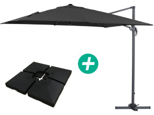 Parasol Lateral de jardín Alu "Sun 3" - Cuadrado  Carré - 3 x 3 m - Lastres incluidos - Negro