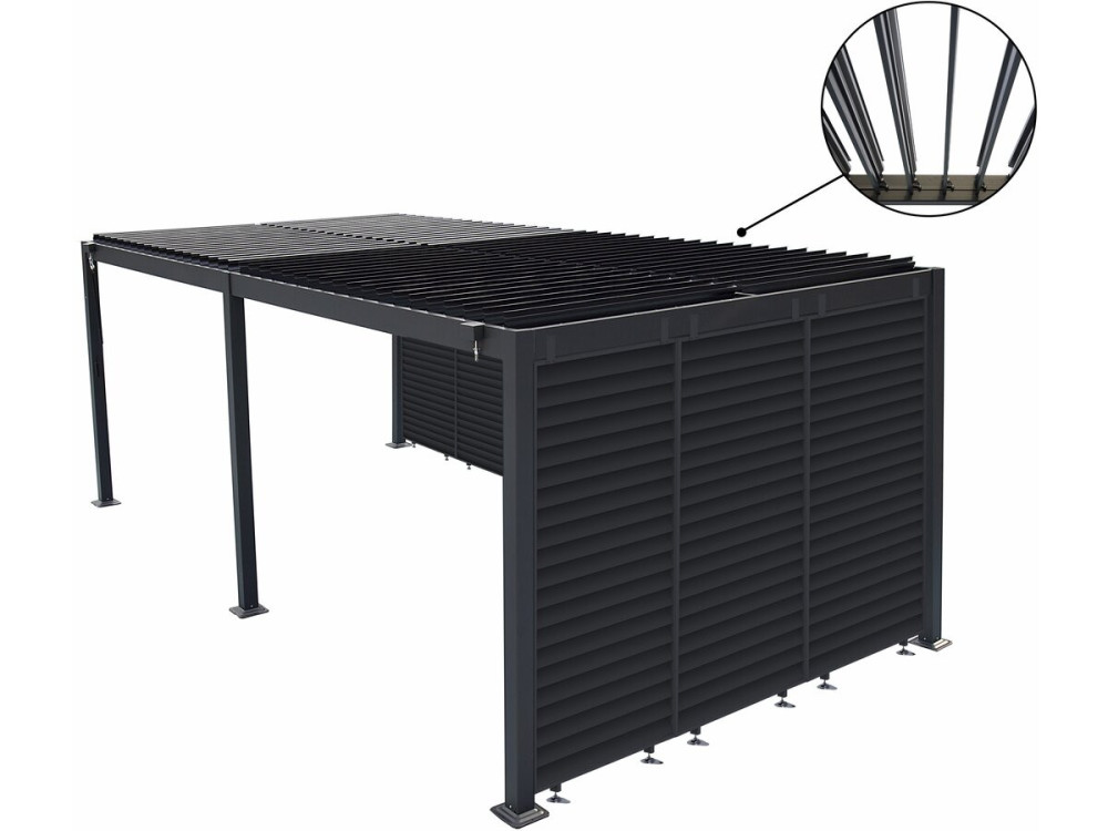 Pérgola bioclimática con 9 lamas de aluminio «Kensington» - 3 x 6 m - Gris