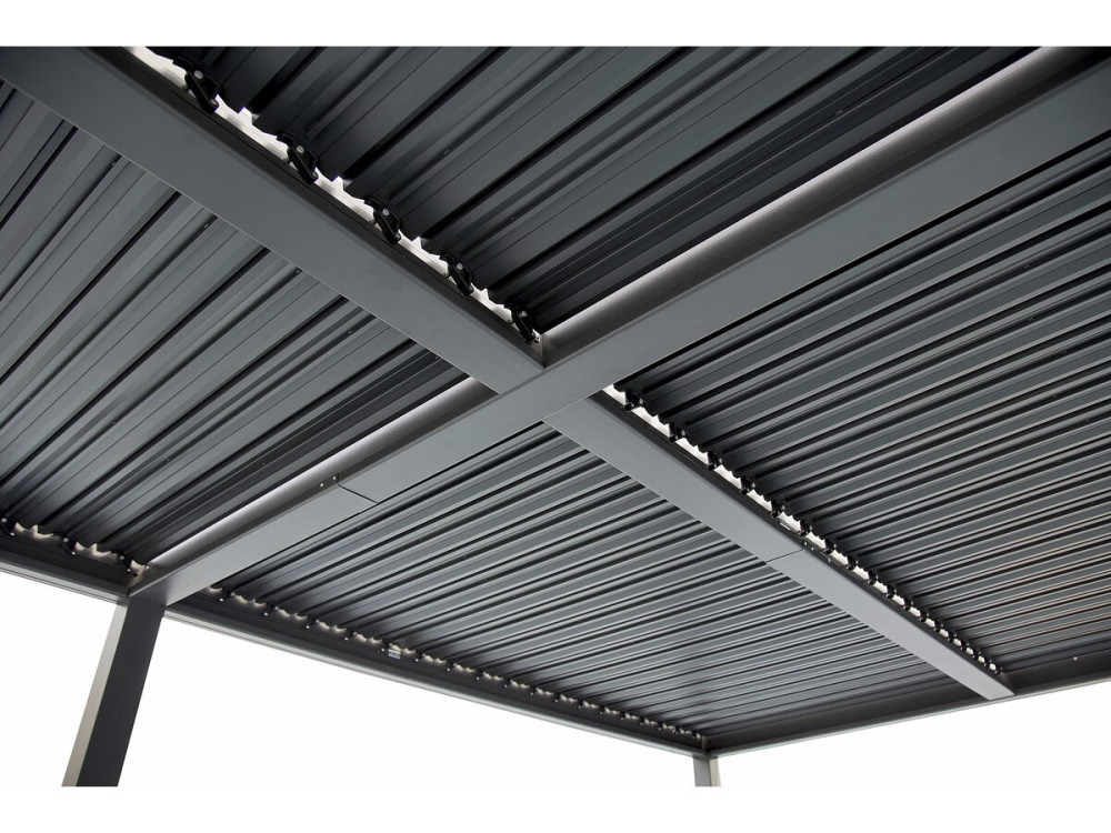 Pérgola bioclimática con 9 lamas de aluminio «Kensington» - 3 x 6 m - Gris