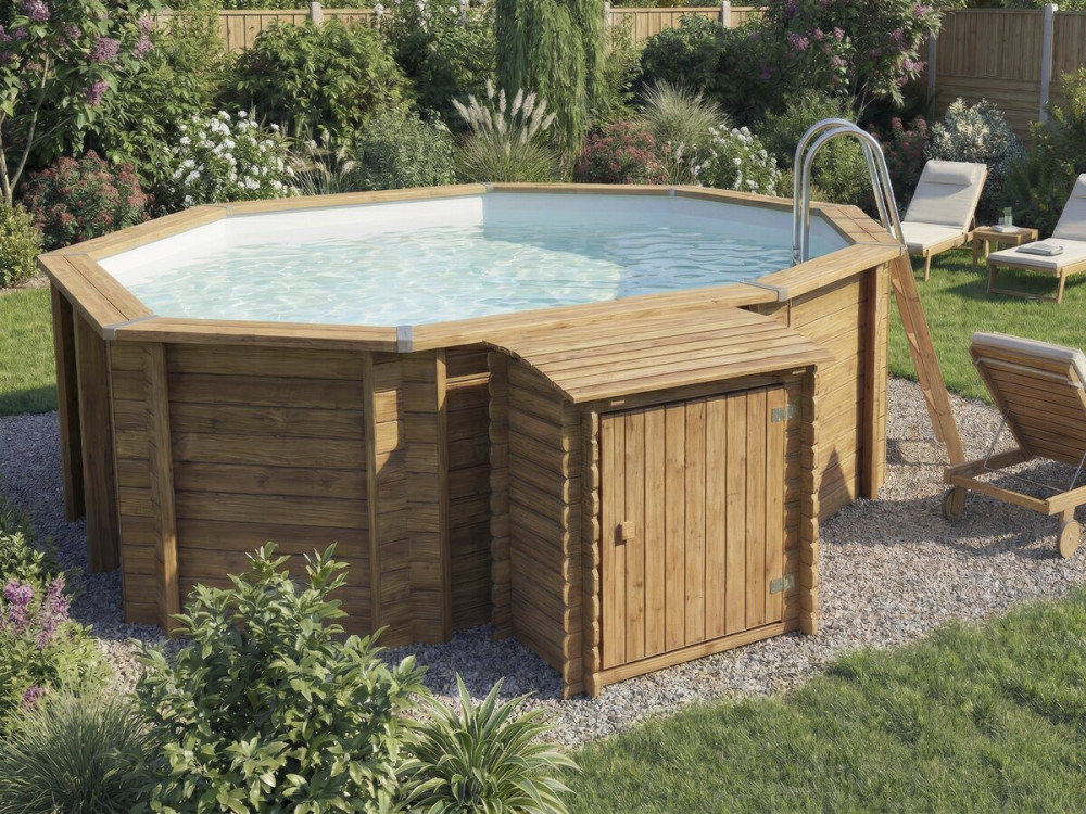 Caja de filtro de piscina "Keny" de madera tratada - 120 x 95 x 126 cm