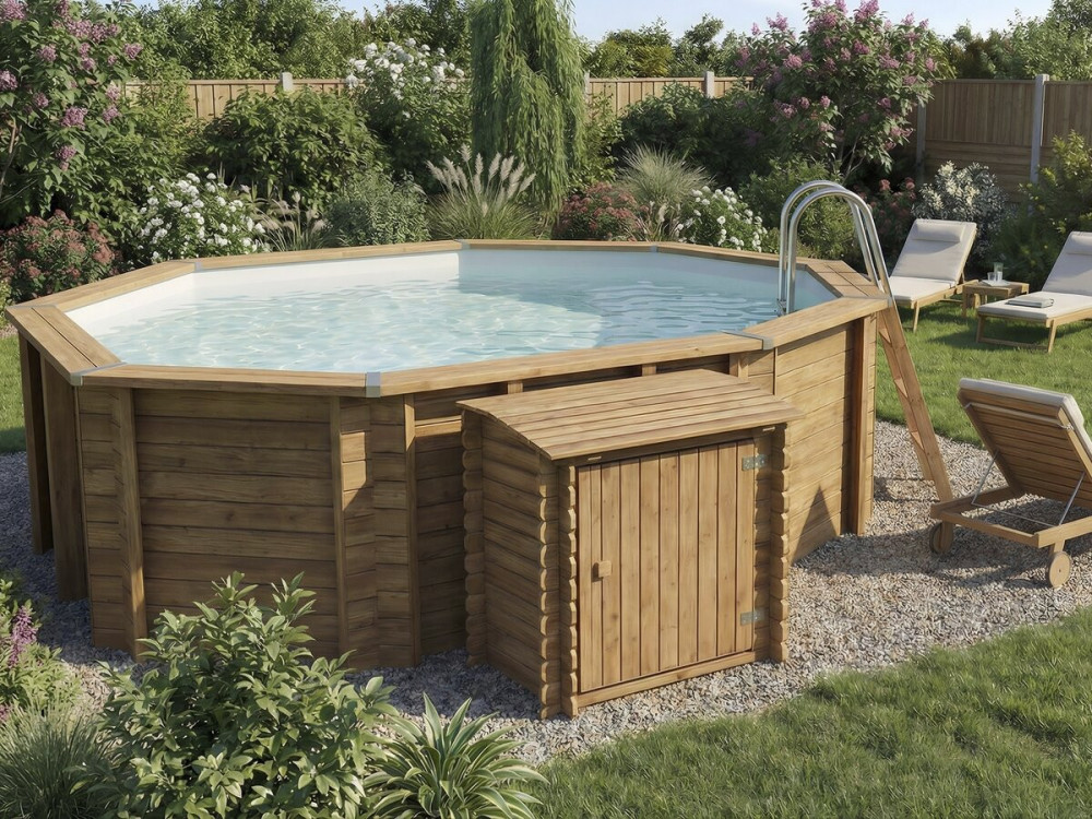 Cajón filtrante de madera tratada "Keny" para piscina - 120 x 95 x 113 cm