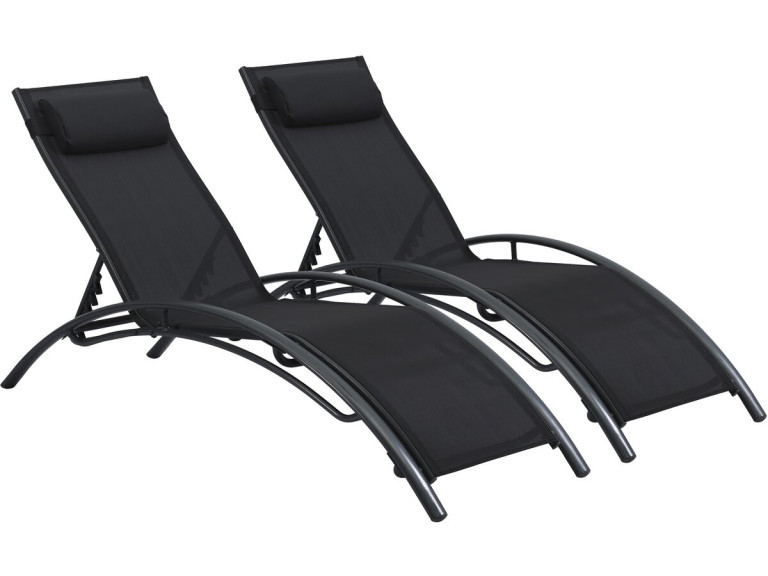 Juego de 2 tumbonas Beauty "Phoenix" de aluminio Negro