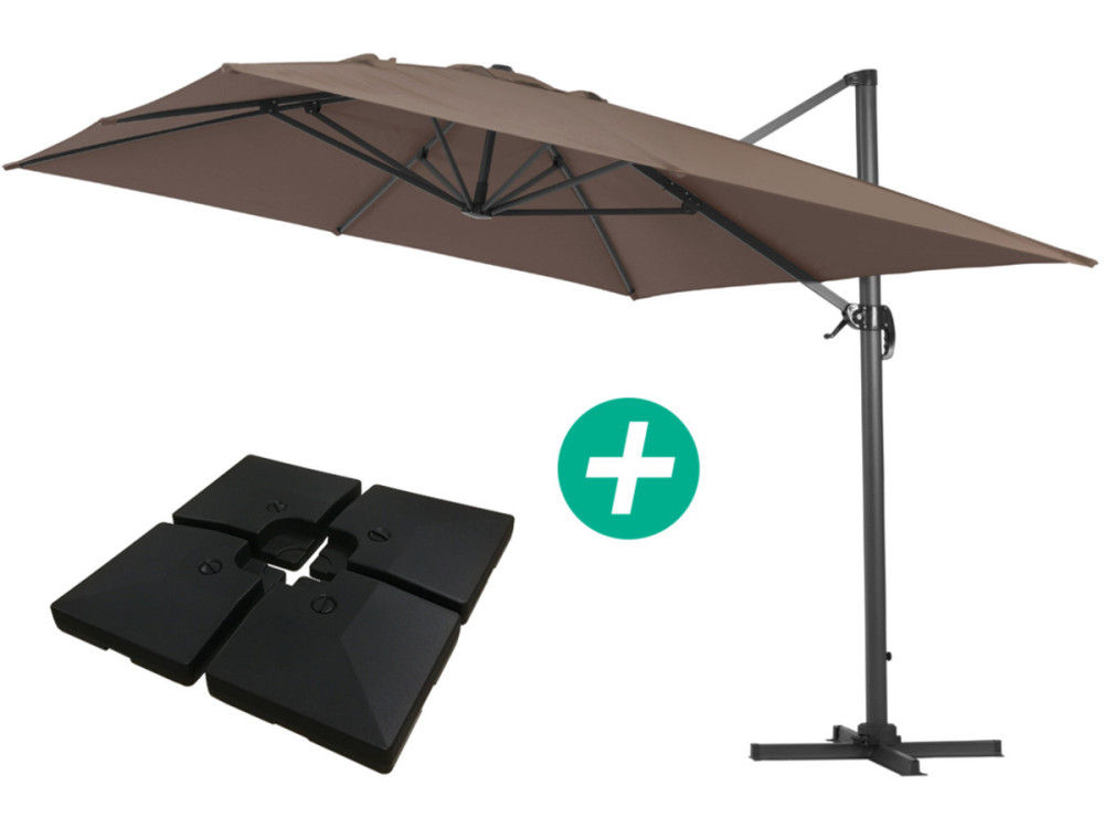 Sombrilla de jardín Sun 4" de aluminio deportado - Rectángulo - 3 x 4 m - Topo - Incluido lastre