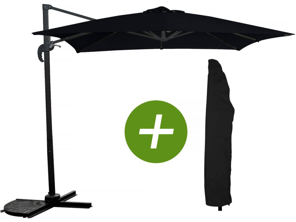 Sombrilla de jardin "Soleil" - Cuadrada - 2.5 x 2.5 m - Negra+ Funda protectora