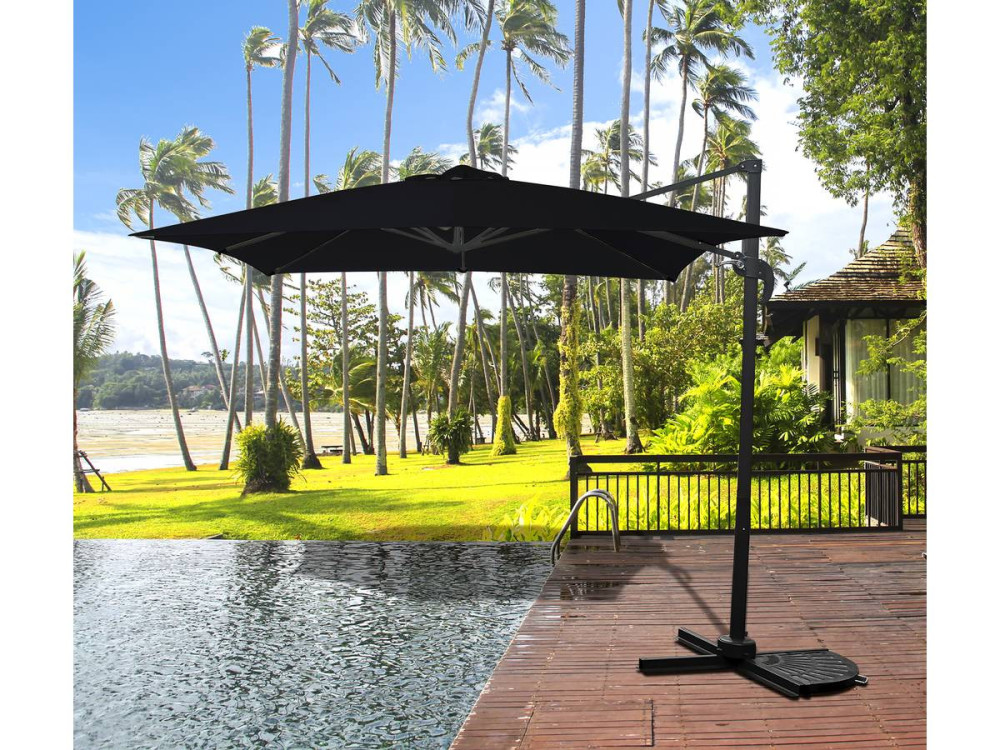 Sombrilla de jardin "Soleil" - Cuadrada - 2.5 x 2.5 m - Negra+ Funda protectora