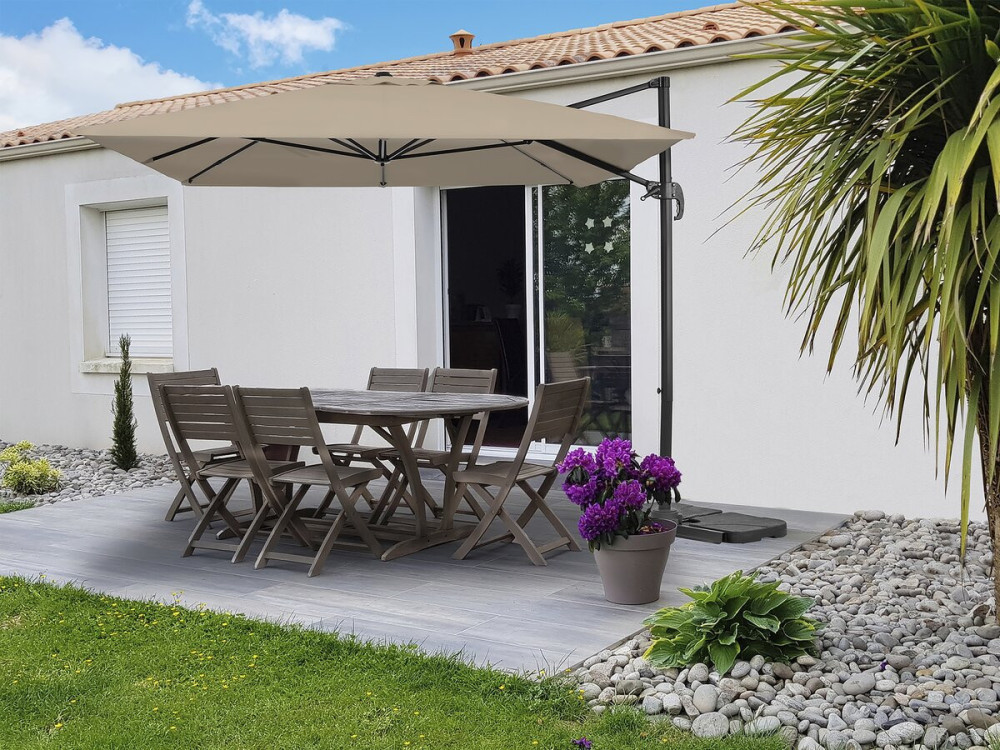 Parasol de jardín de aluminio descentrado "Sky 4" - 3 x 4 m - Gris topo