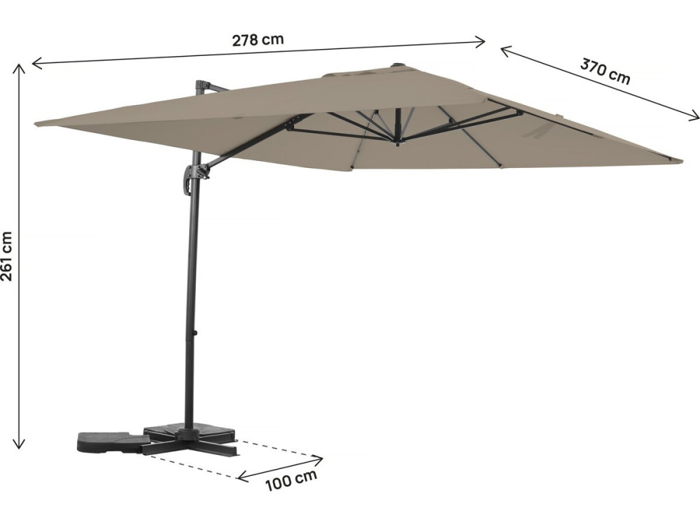 Parasol de jardín de aluminio descentrado "Sky 4" - 3 x 4 m - Gris topo