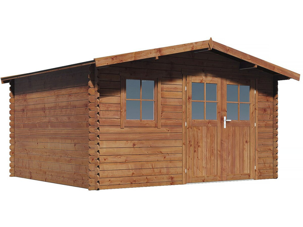 Caseta de jardín de madera marrón tratada en autoclave "Valmont" - 14 m² - 28 mm