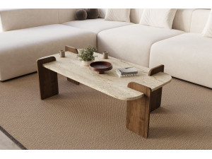 Mesa baja de madera "Leapiri" - 120 x 60 x 35 cm - Travertino 2