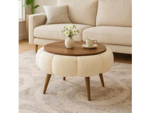 Mesa baja de madera Papatya 60" - 60 x 60 x 44 cm - Crema 2