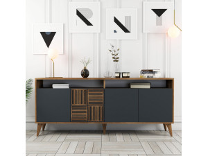 Aparador de madera "Milan" - 180 x 35 x 78 cm - Nogal Antracita 2