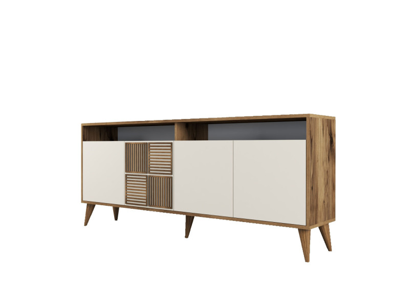Aparador de madera "Milan" - 180 x 35 x 78 cm - Nogal, Crema