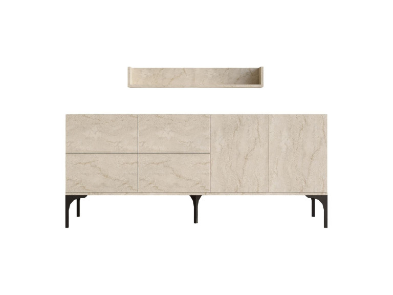 Aparador de madera con estante de pared "Stella" - 180 x 40 x 55 cm - Travertino